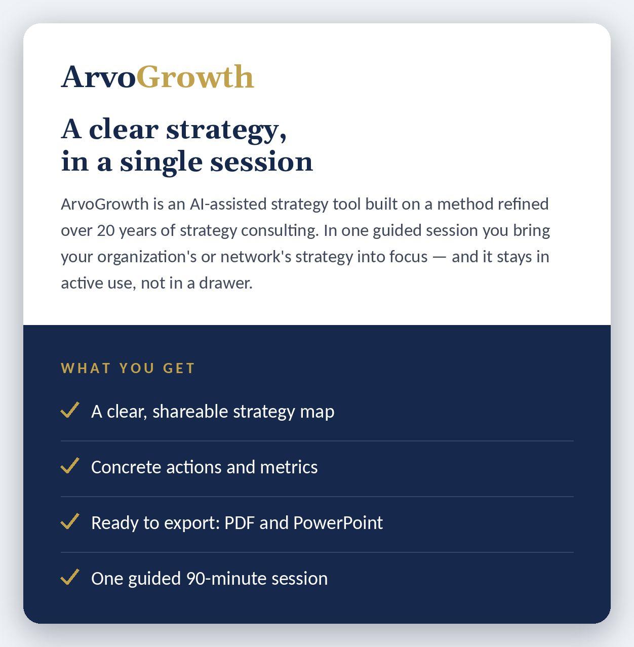  ArvoGrowth &mdash; a clear strategy in one session